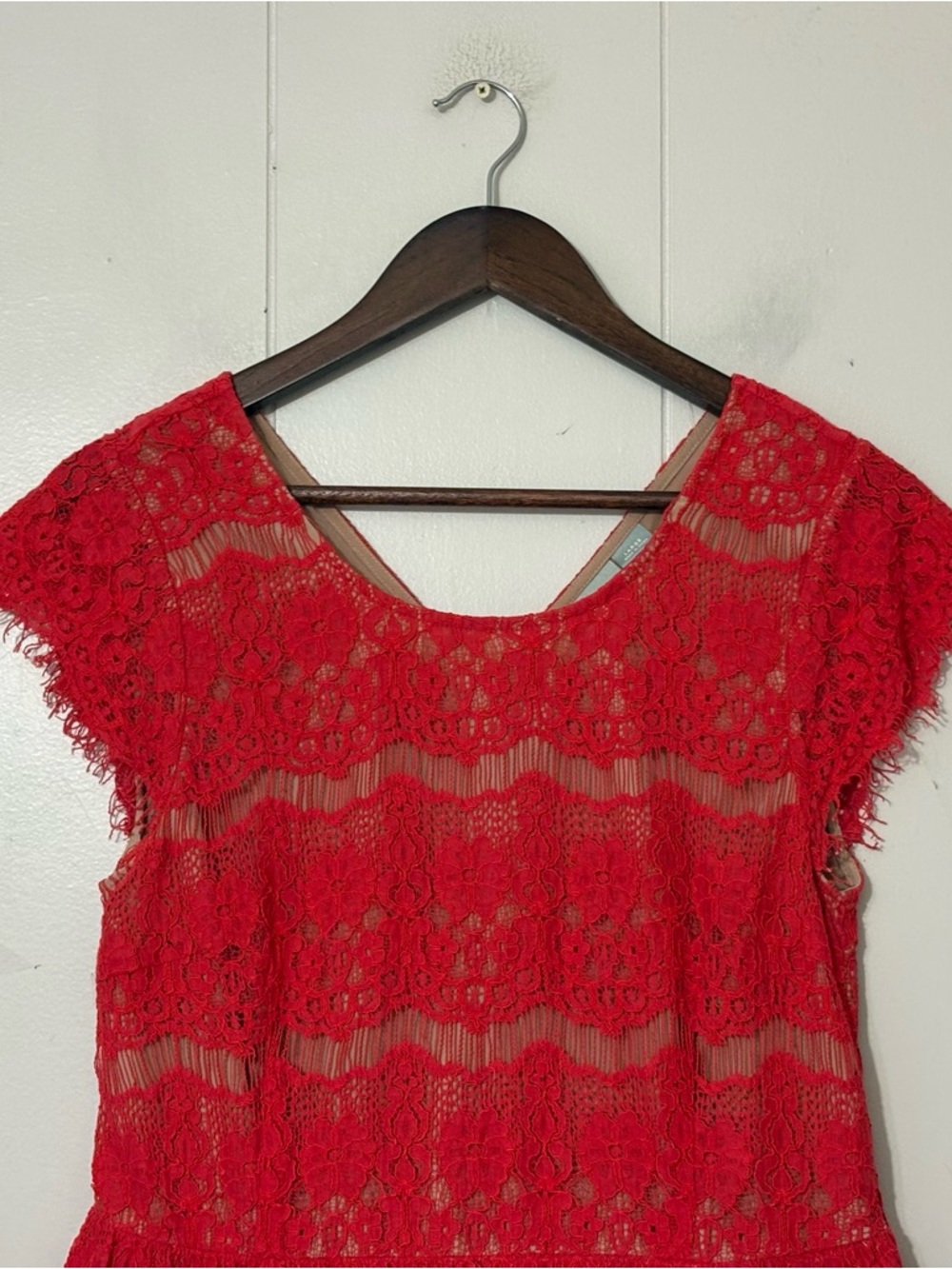 Maeve Anthropologie Katrine Lace Peplum Top Red Cap Sleeve Boho Size L - Picture 3 of 10